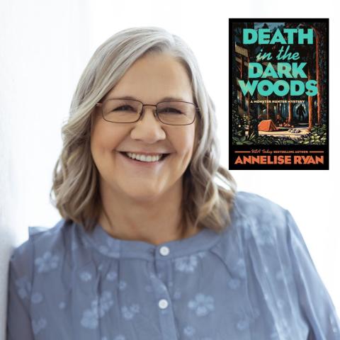 Author Annelise Ryan with her newest release "Death in the Dark Woods"